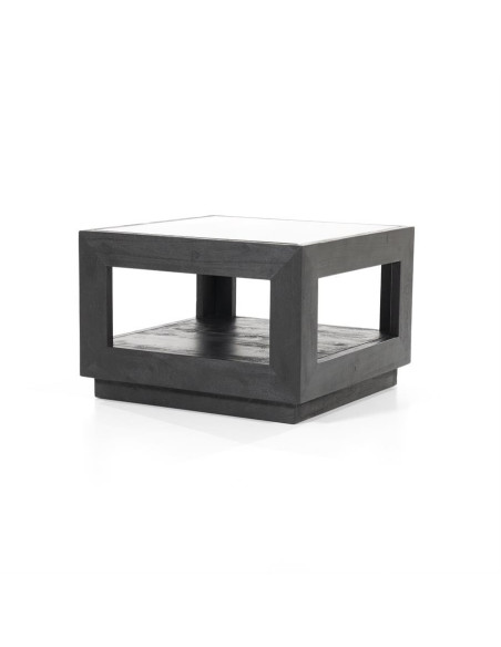 Table basse carrée en manguier et verre Liam