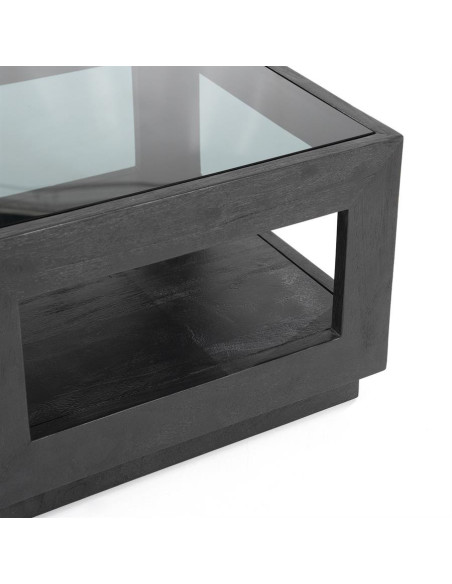 Table basse carrée en manguier et verre Liam