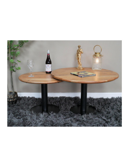 Lot de 2 tables basses rondes en manguier et métal
