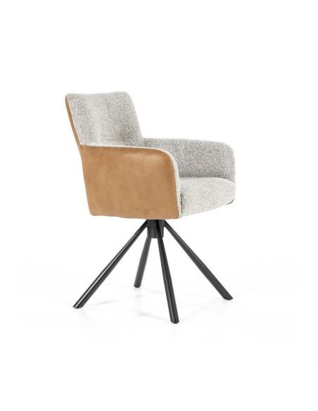 Fauteuil rotatif en tissu beige et cuir Stef