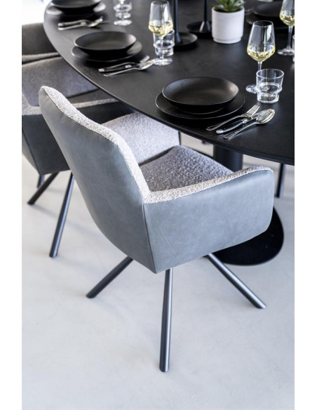 Fauteuil rotatif en tissu beige et cuir Stef