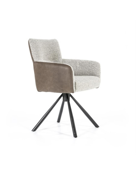 Fauteuil rotatif en tissu beige et cuir Stef