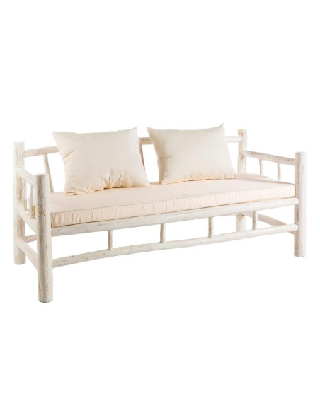 Canapé de jardin en teck blanchi avec coussins