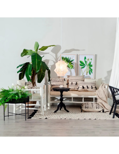 Canapé de jardin en teck blanchi avec coussins