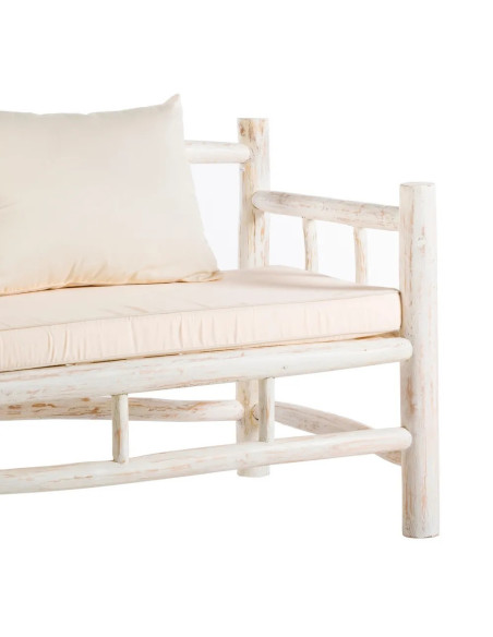 Canapé de jardin en teck blanchi avec coussins