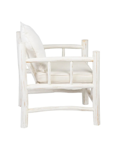 Fauteuil de jardin en teck blanchi avec coussins
