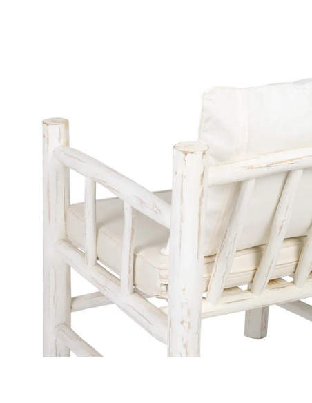 Fauteuil de jardin en teck blanchi avec coussins