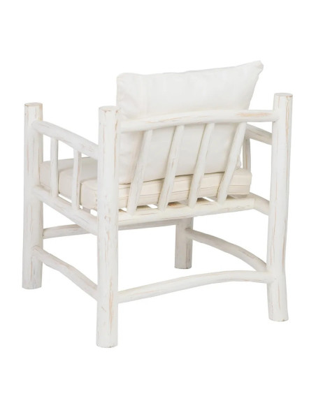 Fauteuil de jardin en teck blanchi avec coussins
