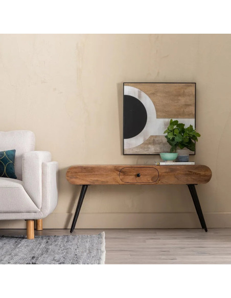 Meuble TV rétro en bois et métal avec tiroir Livu