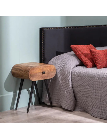 Table de chevet rétro en bois avec tiroir Livu