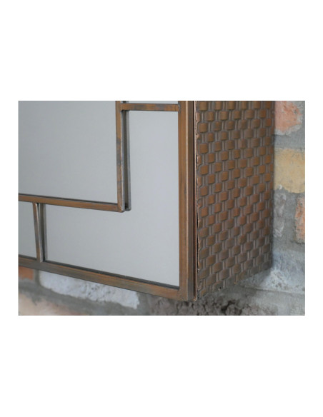 Miroir fenêtre en métal avec porte et étagères