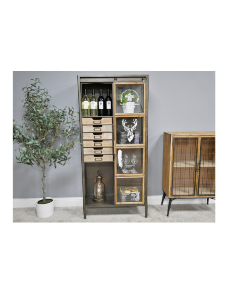 Armoire haute en bois et métal porte coulissante