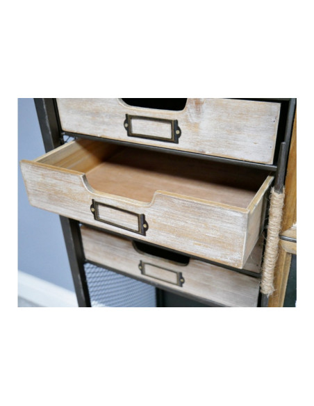 Armoire haute en bois et métal porte coulissante