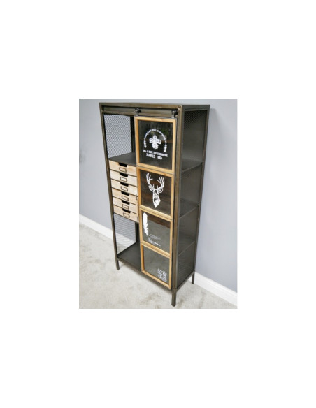 Armoire haute en bois et métal porte coulissante