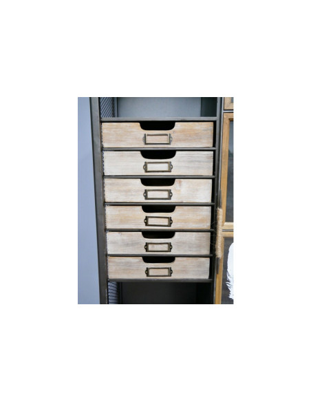 Armoire haute en bois et métal porte coulissante