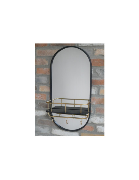Miroir ovale en métal avec étagère et crochets