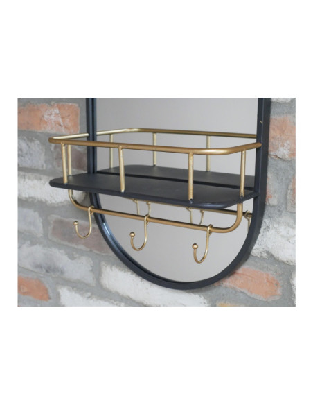 Miroir ovale en métal avec étagère et crochets