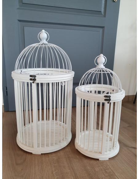 Lot de 2 Cages en bois et métal blanc