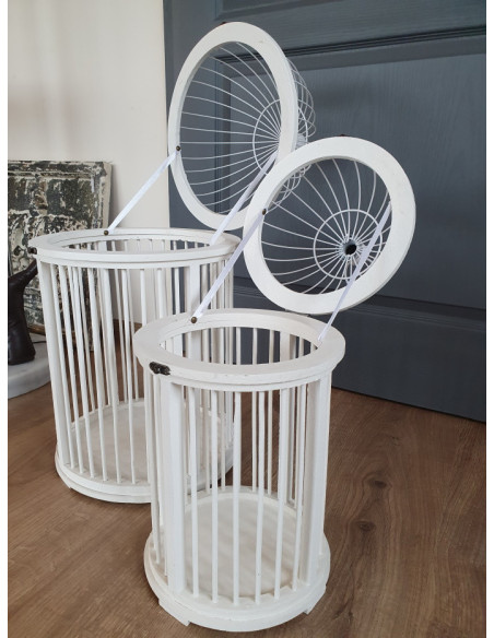 Lot de 2 Cages en bois et métal blanc