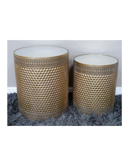 Lot de 2 tables d'appoint en métal doré plateau miroir