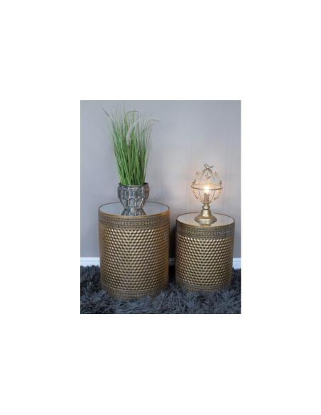 Lot de 2 tables d'appoint en métal doré plateau miroir