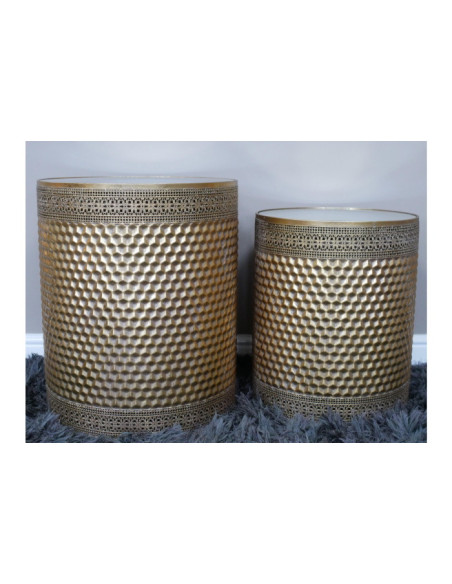 Lot de 2 tables d'appoint en métal doré plateau miroir