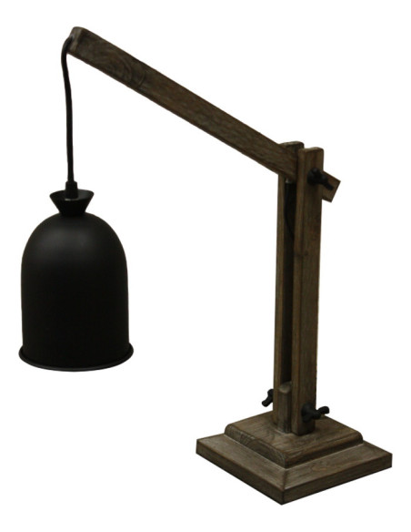 Lampe à poser en bois patiné et métal