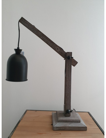 Lampe à poser en bois patiné et métal