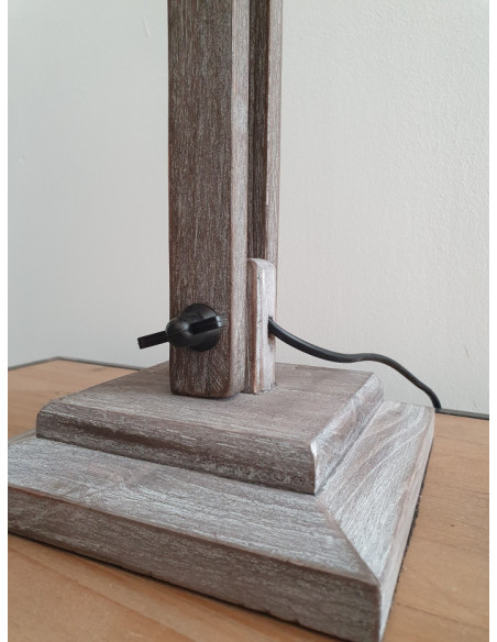Lampe à poser en bois patiné et métal