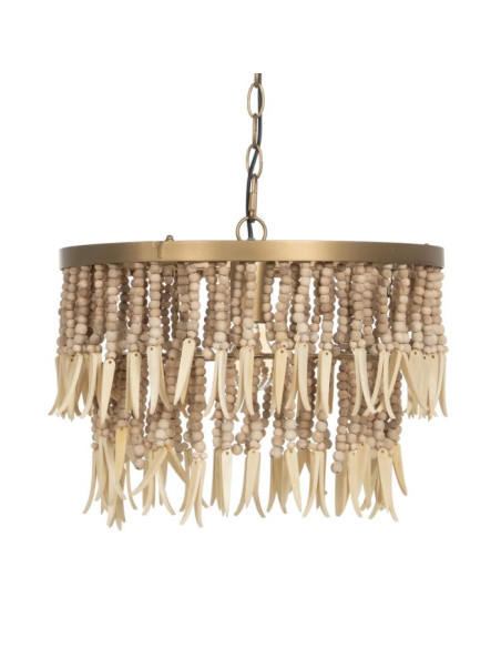Lustre rond à deux étages en perles de bois