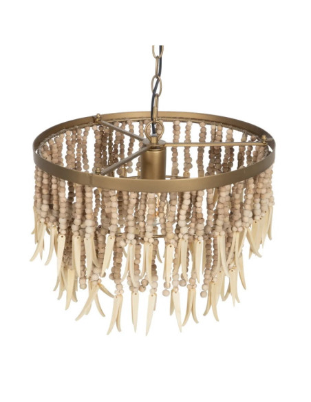 Lustre rond à deux étages en perles de bois