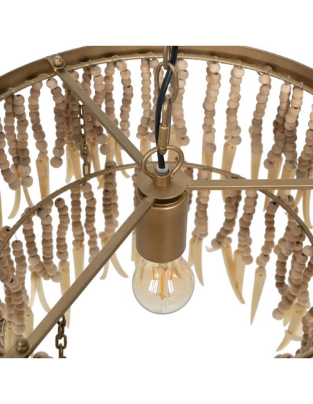 Lustre rond à deux étages en perles de bois