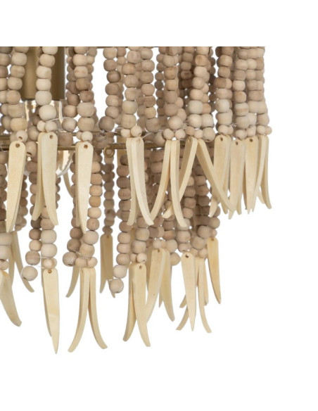 Lustre rond à deux étages en perles de bois