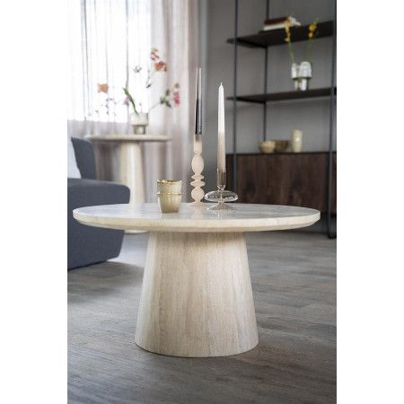 Table d'appoint ronde en marbre travertin 45cm