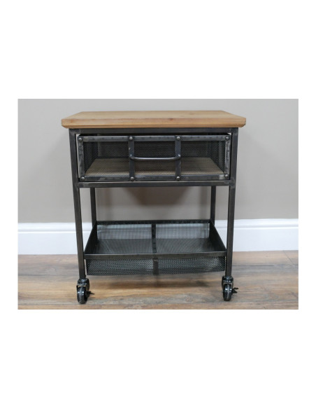 Chevet métallique avec tiroir sur roulettes