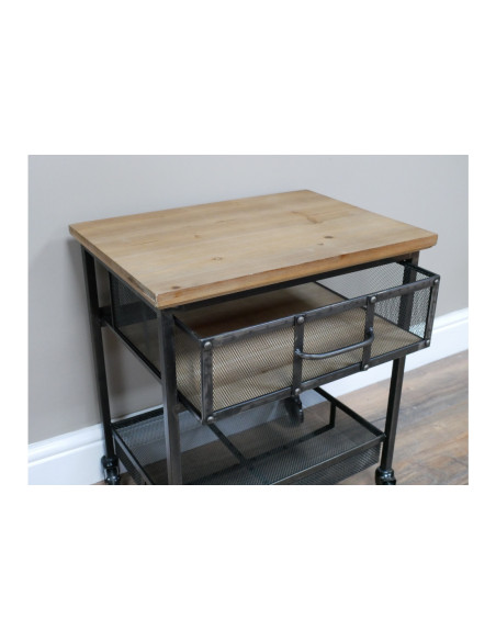 Chevet métallique avec tiroir sur roulettes