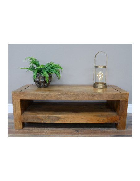 Table basse rectangulaire double plateau bois massif