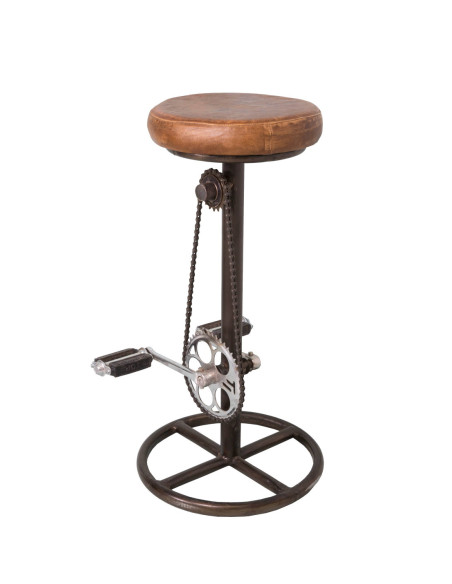 Tabouret de bar assise en cuir cognac vélo