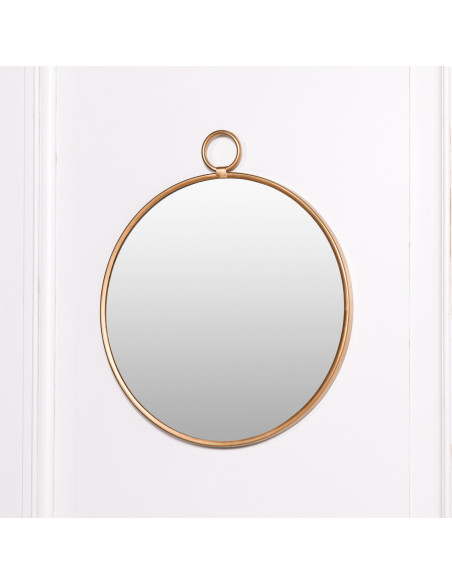 Miroir rond avec crochet en métal doré