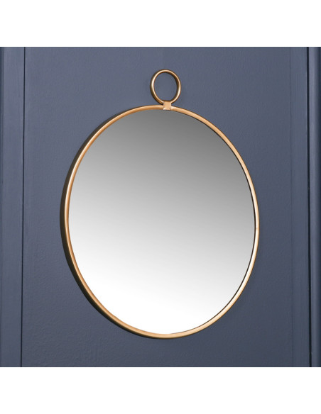 Miroir rond avec crochet en métal doré