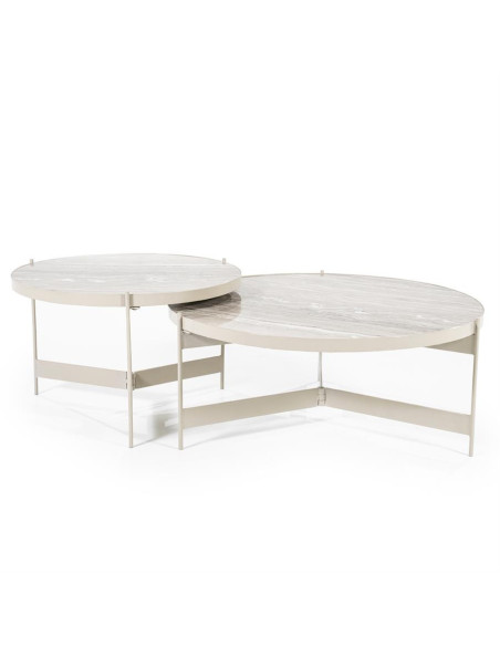 Set de 2 tables basses en marbre et métal