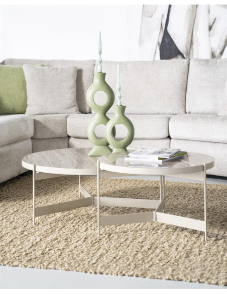 Set de 2 tables basses en marbre et métal