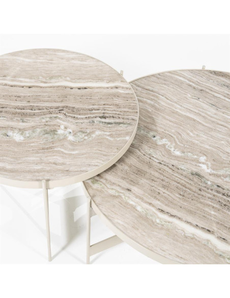 Set de 2 tables basses en marbre et métal