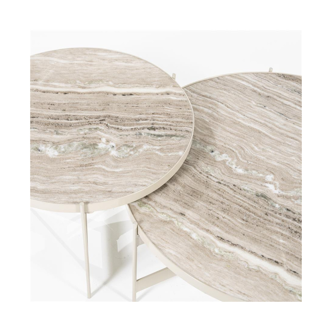 Table Basse Coppa - Marbre Et Bois - Beige - 91 Cm Rond - Paris Prix