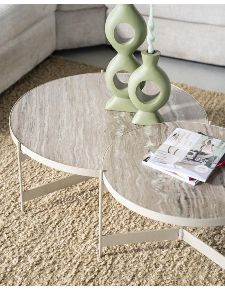 Set de 2 tables basses en marbre et métal