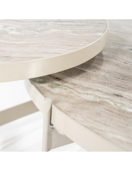 Set de 2 tables basses en marbre et métal