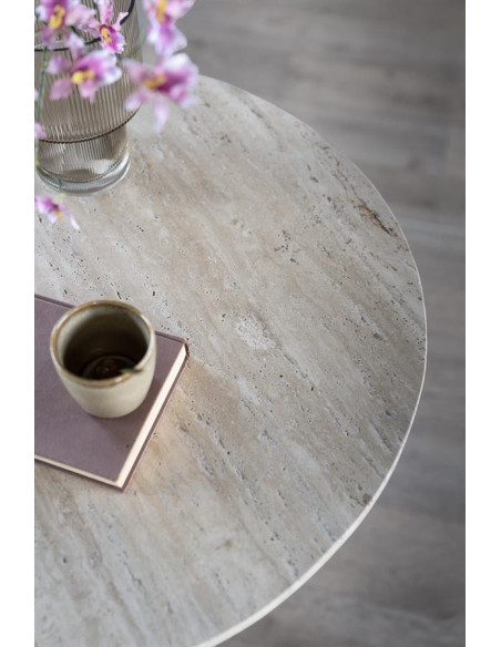 Table de repas ronde en travertin Aime 70cm