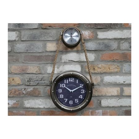 Thermomètre avec horloge murale pour intérieur en bois de chêne.