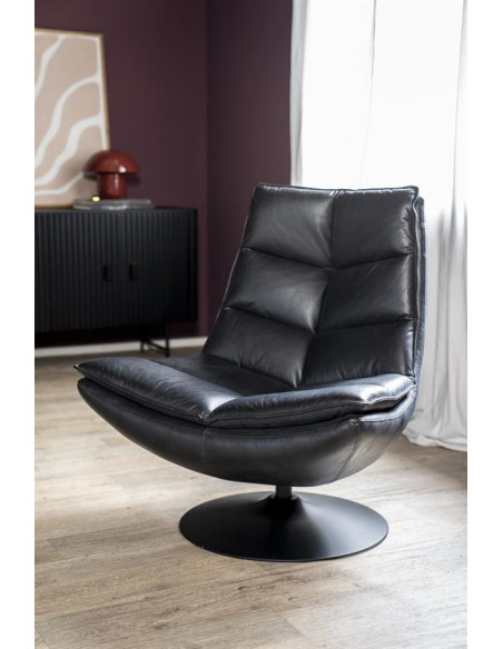Fauteuil lounge et rotatif confortable en cuir Sven
