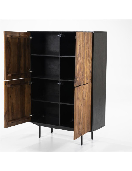 Armoire 4 portes texturées noire et marron Alexander